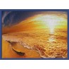 Topný obraz - západ slunce na pláži - modrý rám