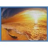 Topný obraz - západ slunce na pláži - světle modrý rám