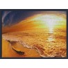 Topný obraz - západ slunce na pláži - tmavě modrý rám