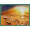 Topný obraz - západ slunce na pláži - zelený rám